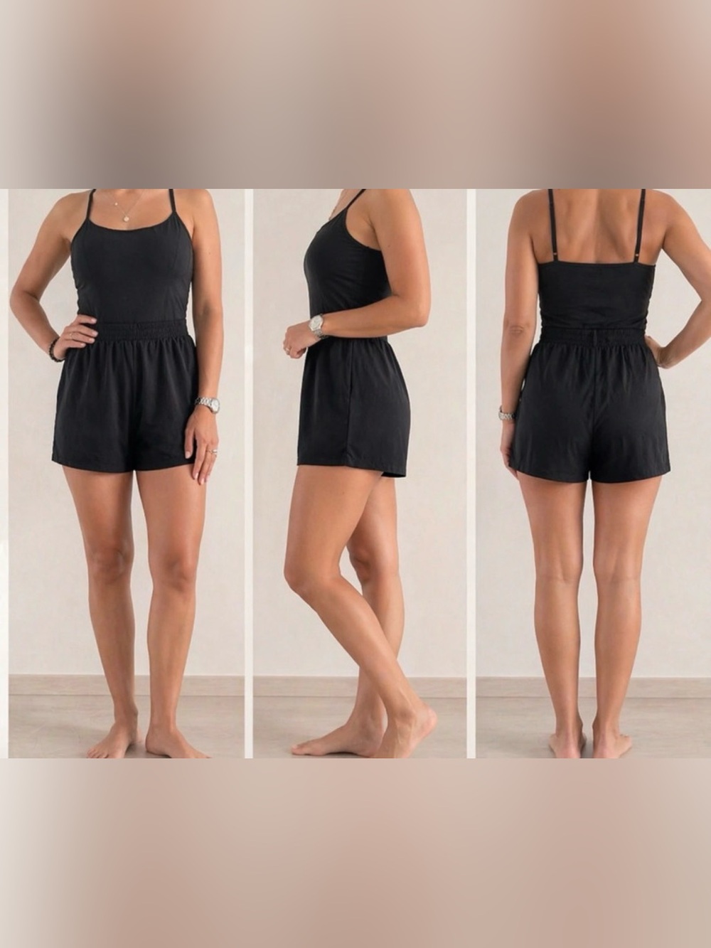 Black Women's Cotton Blend Sport Romper - Classic Tank Style